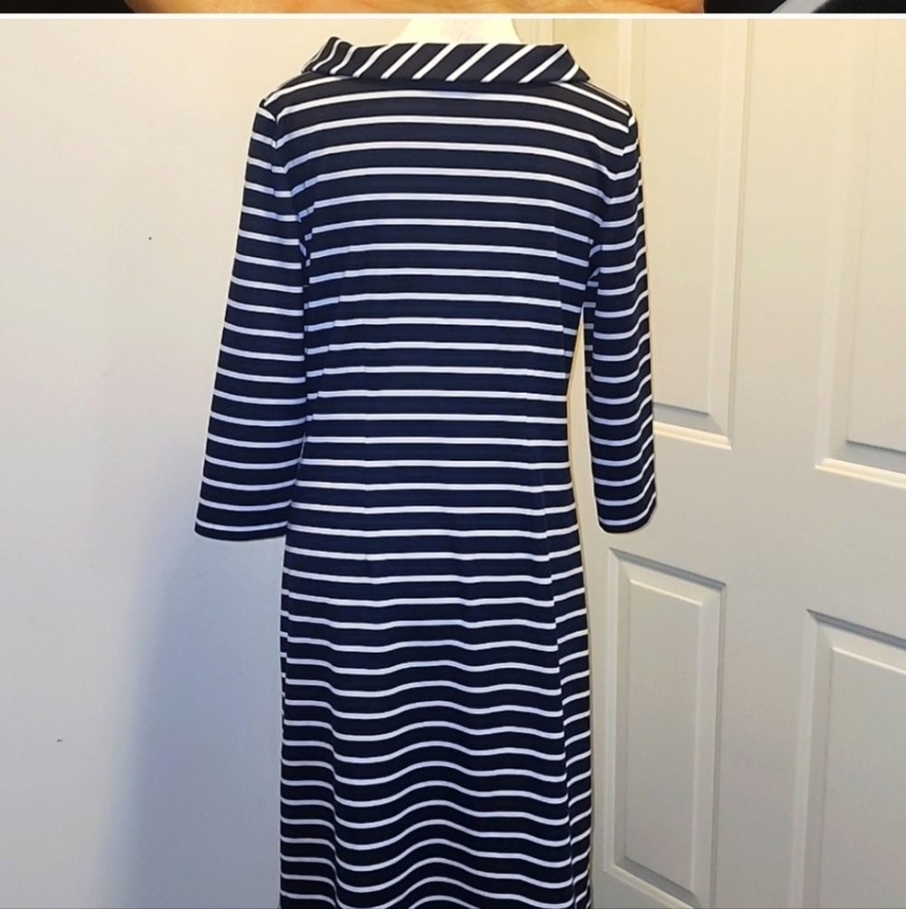 Talbots Vintage Style Boatneck midi Midi Dress Stripe Small Career Office Shift - Picture 4 of 7
